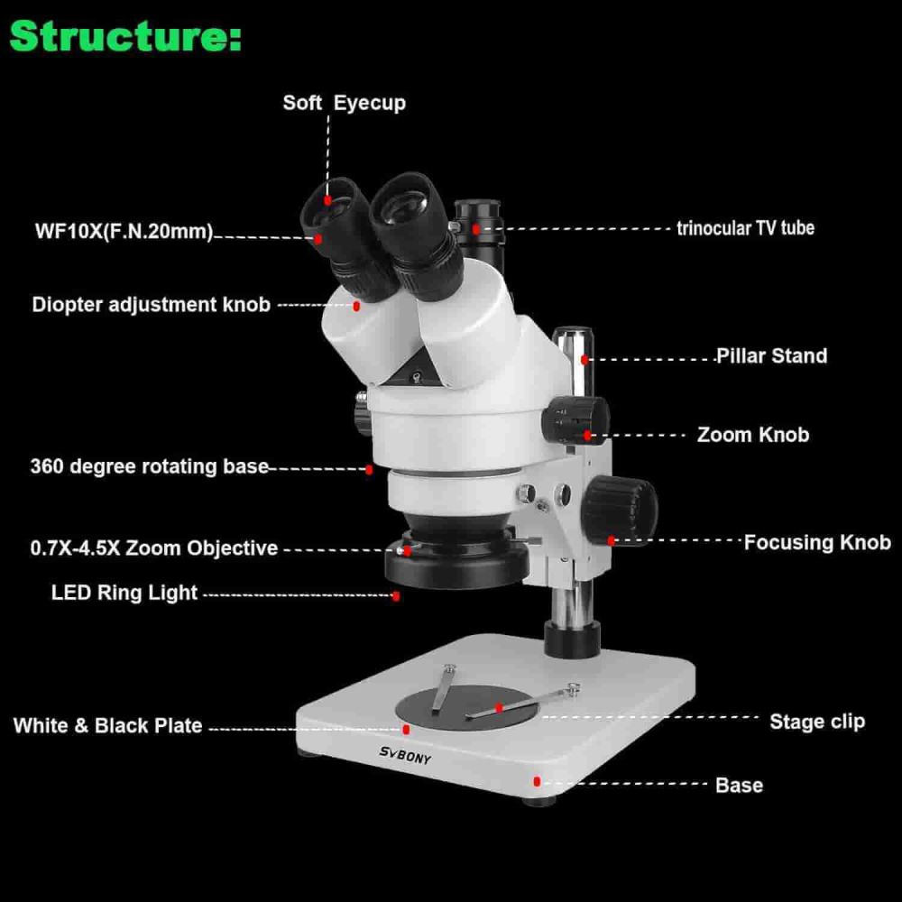 SM402 Zoom Microscope 7-45 Magnification Professional Trinocular Stereo With SV189 Digital Microscope Camera